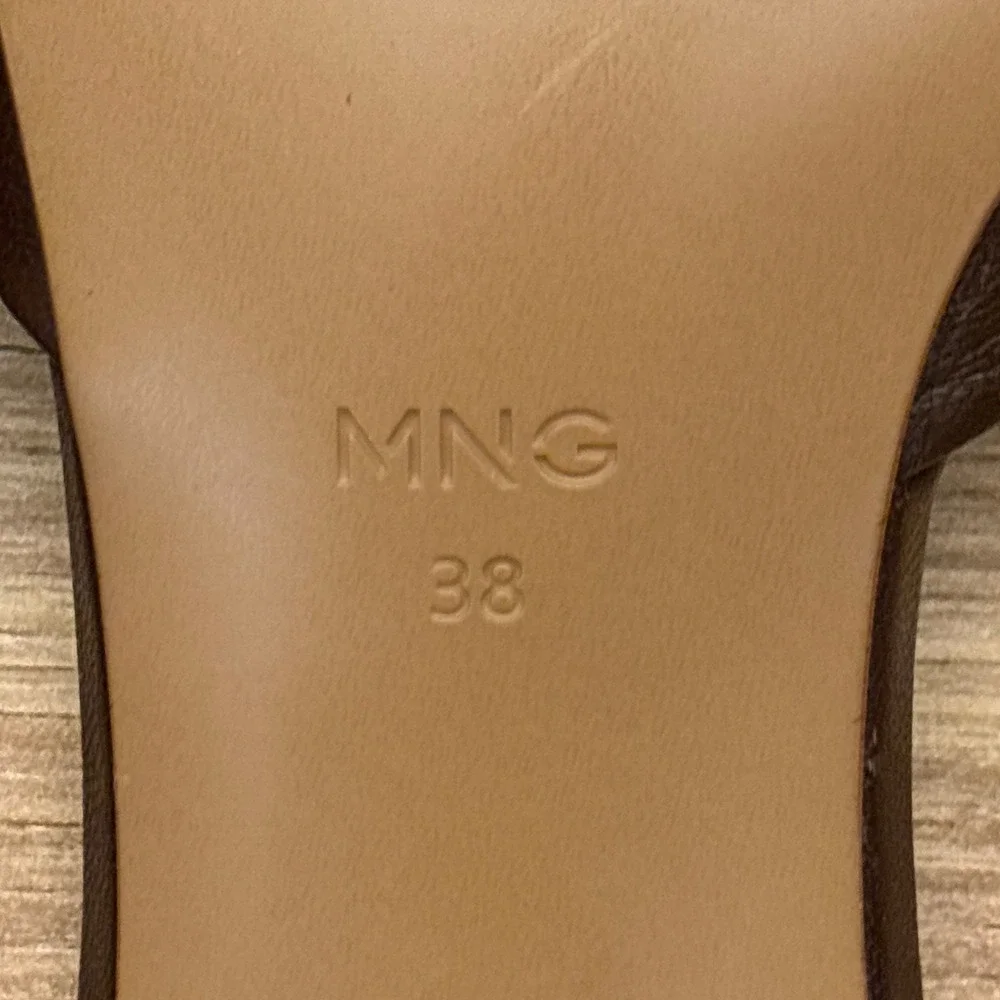 MANGO MNG Kitten-Heel Leather Sandal Brown Women Size 38 Slip On Formal Party - Picture 2 of 9